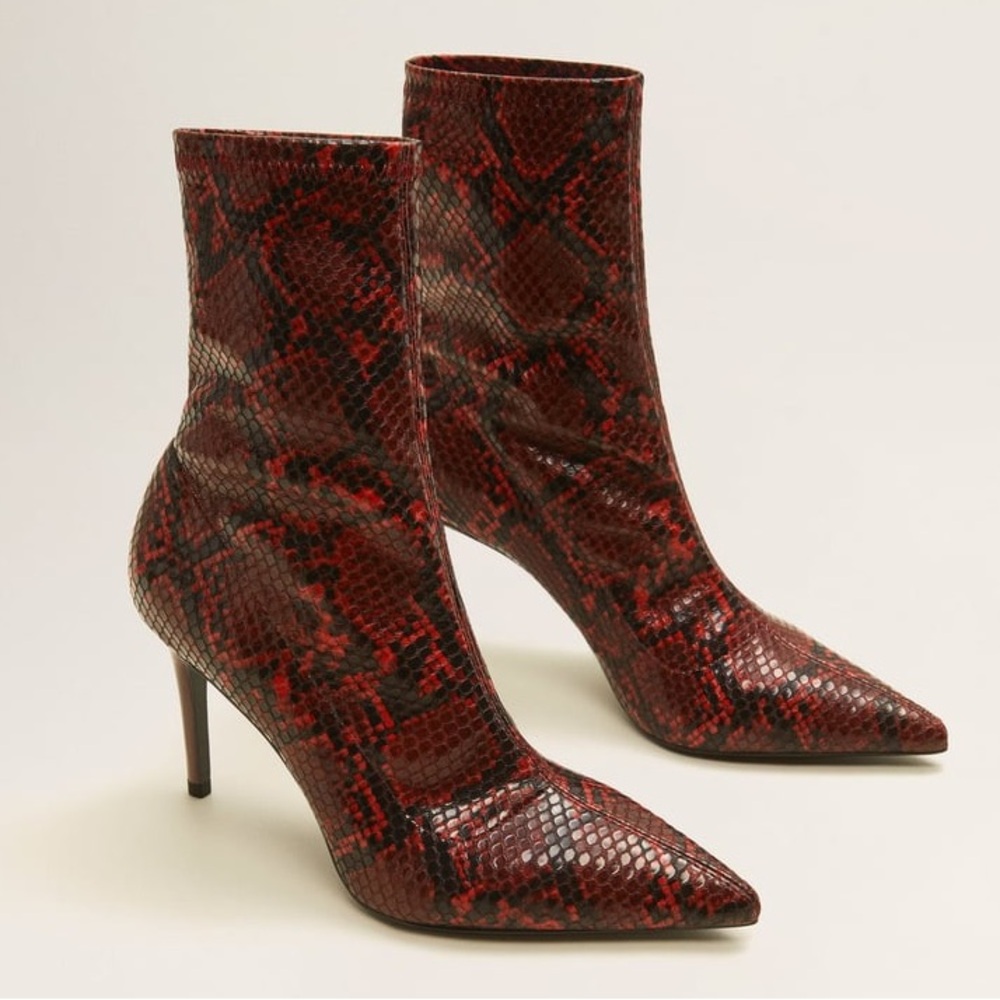 MANGO Red Snakeskin Boots